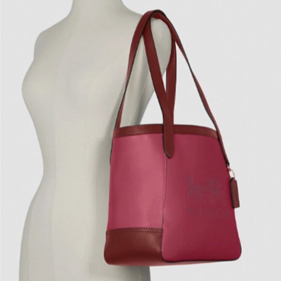 NEW! Coach Tote in Colorblock with Horse & Carriage - Bright Violet Rasbery Pink - Picture 2 of 9